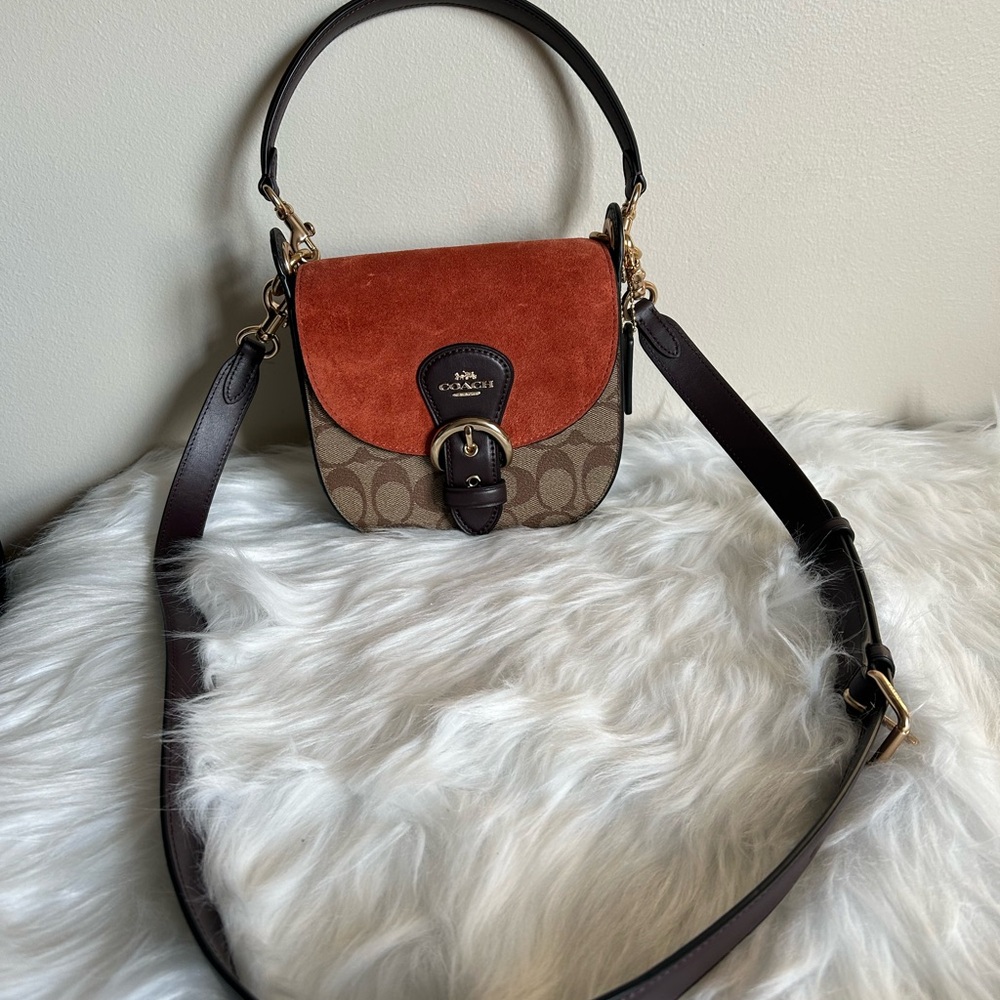 Coach Kleo Hobo Brown Rust Signature Canvas Suede‎ Shoulder Bag Excellent - Picture 2 of 9